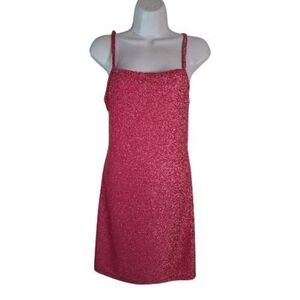 Hot Pink Spaghetti Strap Glittery Midi Dress L